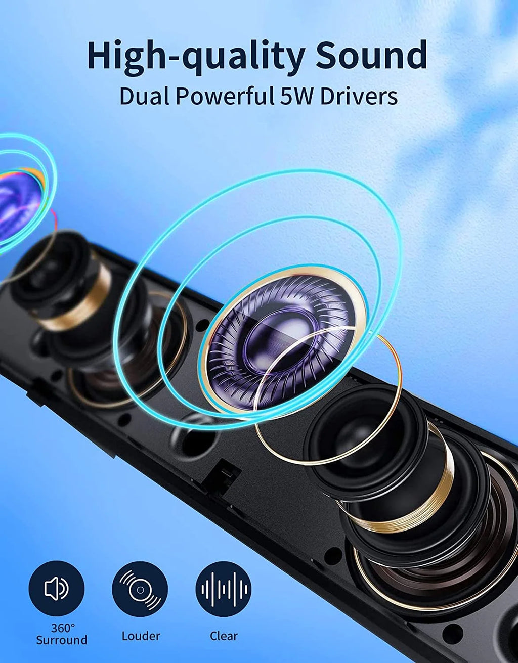 Computer Speakers,Wired Usb-Powered PC Speakers with 10W Stereo Sound,Gaming Sound-Bar Speakers for PC Desktop Computer Laptop Monitor (Black)