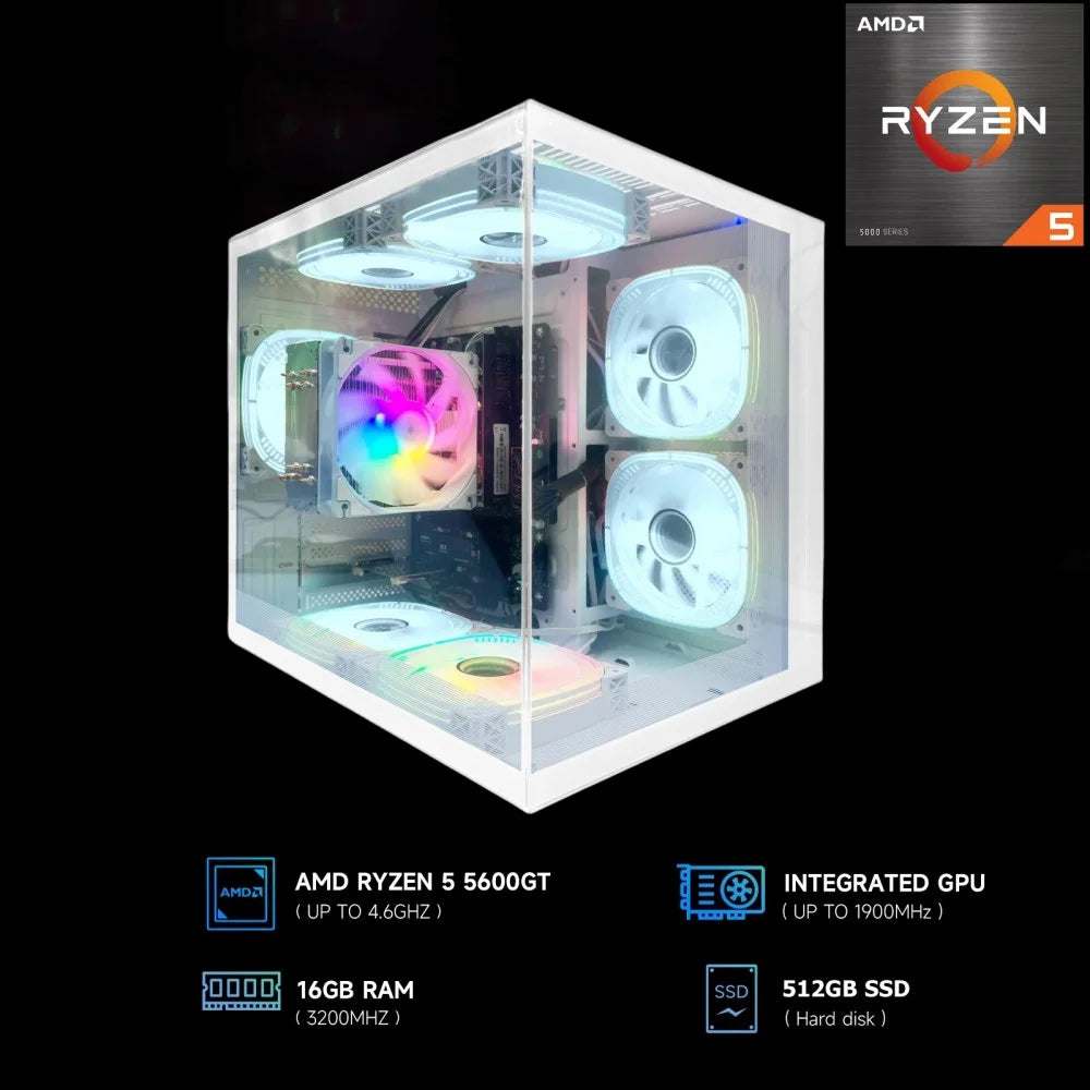 Gaming Desktop PC, Amd Ryzen 5 5600GT, AMD Radeon Graphics, 16GB Ram, 512GB SSD, Windows 11 Home