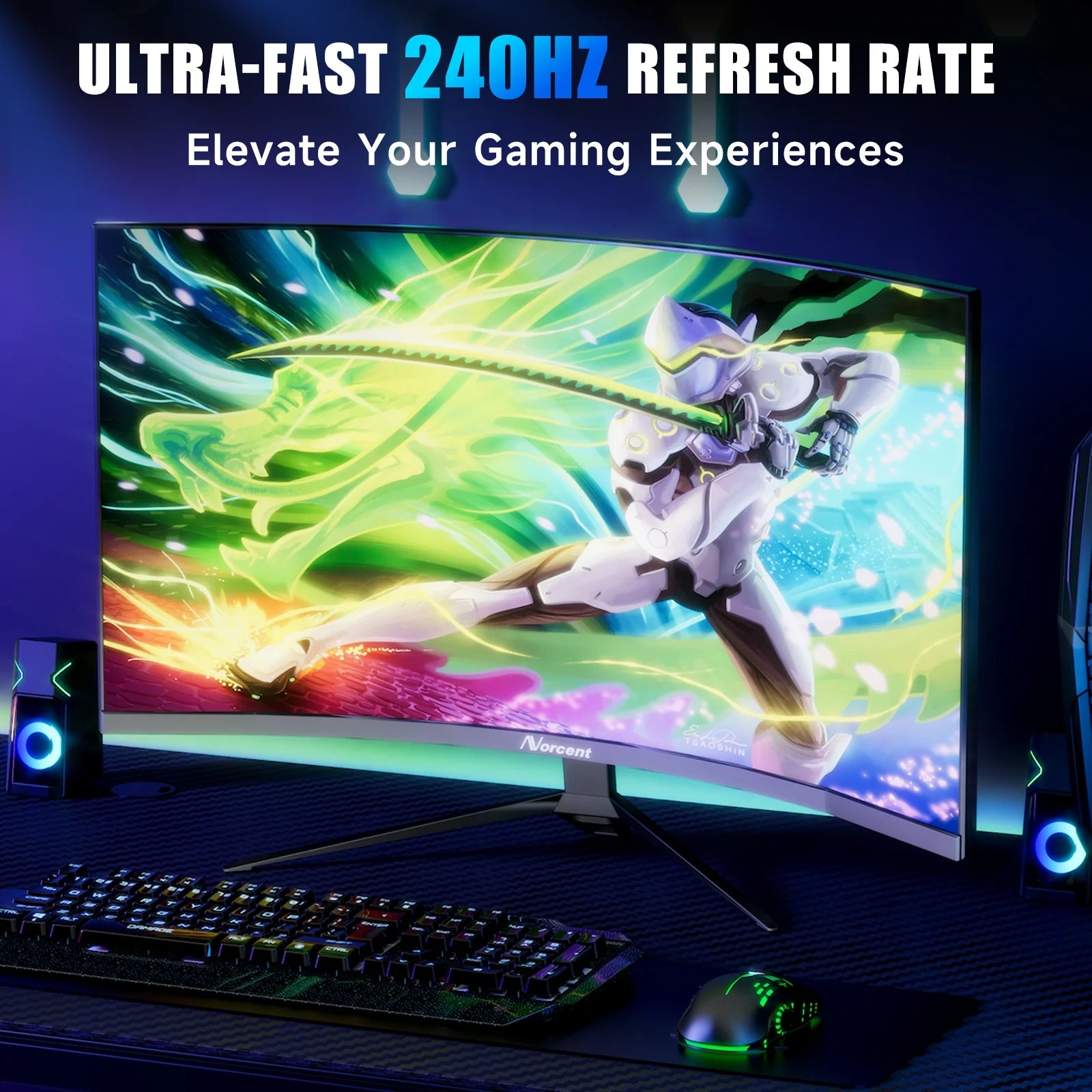 27-Inch FHD VA Gaming Curved Monitor with Rainbow Lights, 240Hz Refresh Rate, Eye Care 1080P Display, Freesync G-Sync Compatible, 1Ms Displayport, HDMI, DP and Speakers