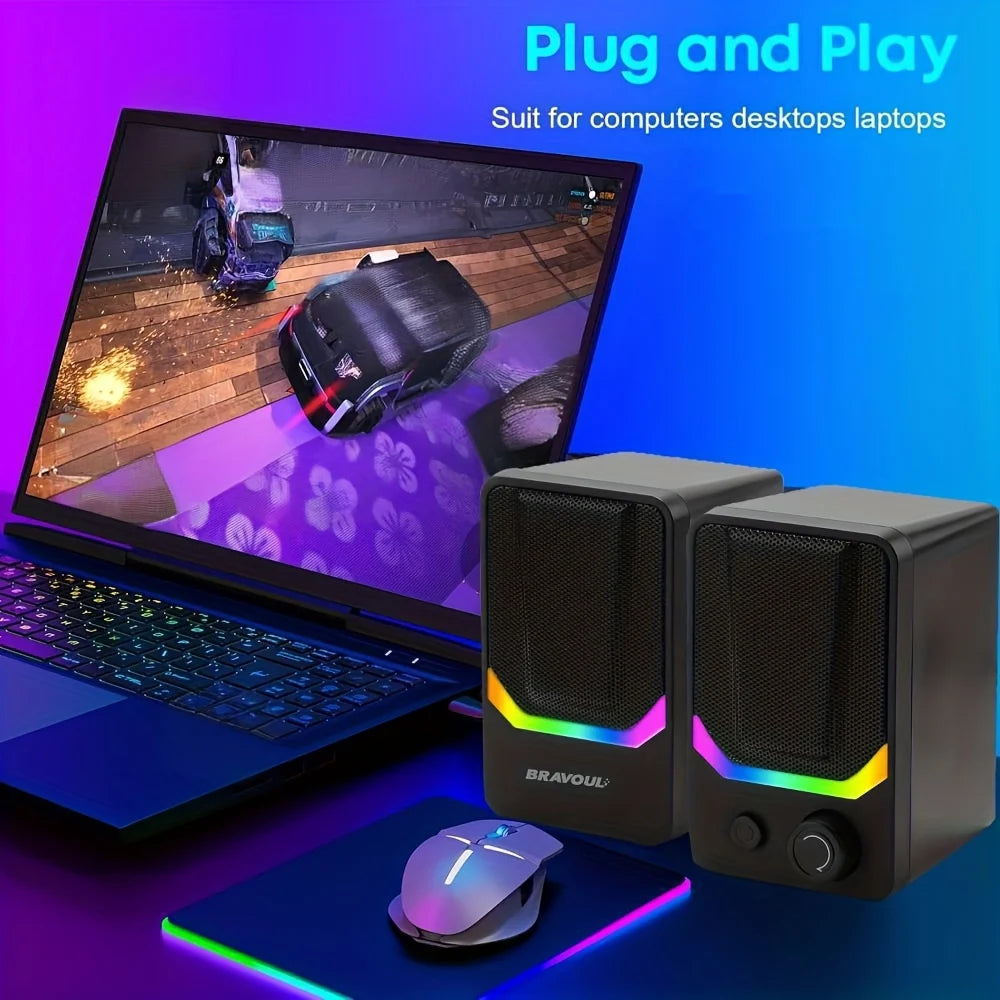 Computer Speaker with RGB Lighting, USB Powered, Compact for Gaming, Movies & Workstations, Pc/Laptop Speakers ‌ ‌ (Black)