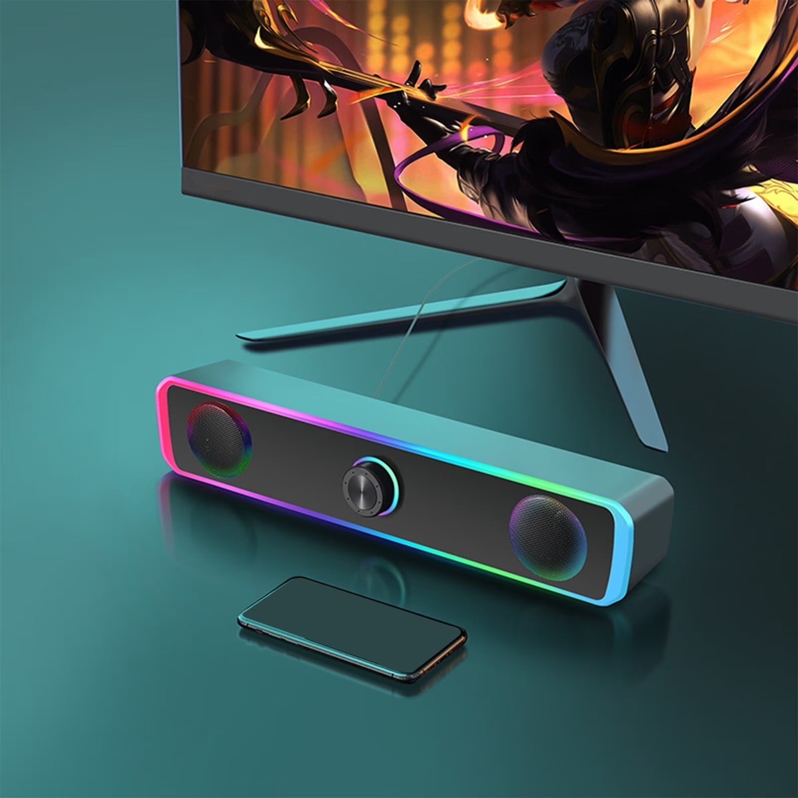 Computer Speakers for Desktop Monitor, USB Powered PC Speakers with RGB Light, PC Gaming Speaker with 3.5Mm Aux-In, Powerful Stereo Sound, Knob Volume Control Speakers