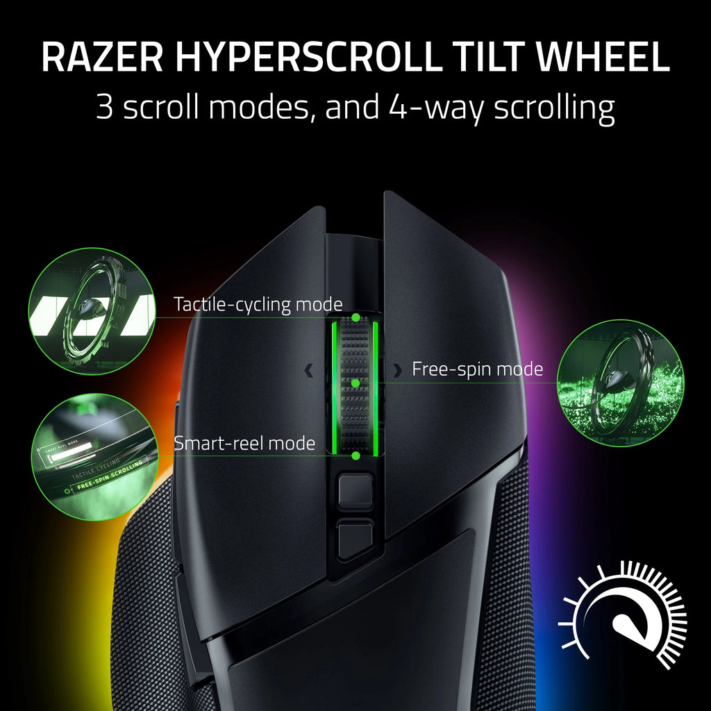 Basilisk V3 Pro Wireless Gaming Mouse, Hyperscroll Tilt Wheel, 2.4Ghz, Bluetooth, RGB, Black