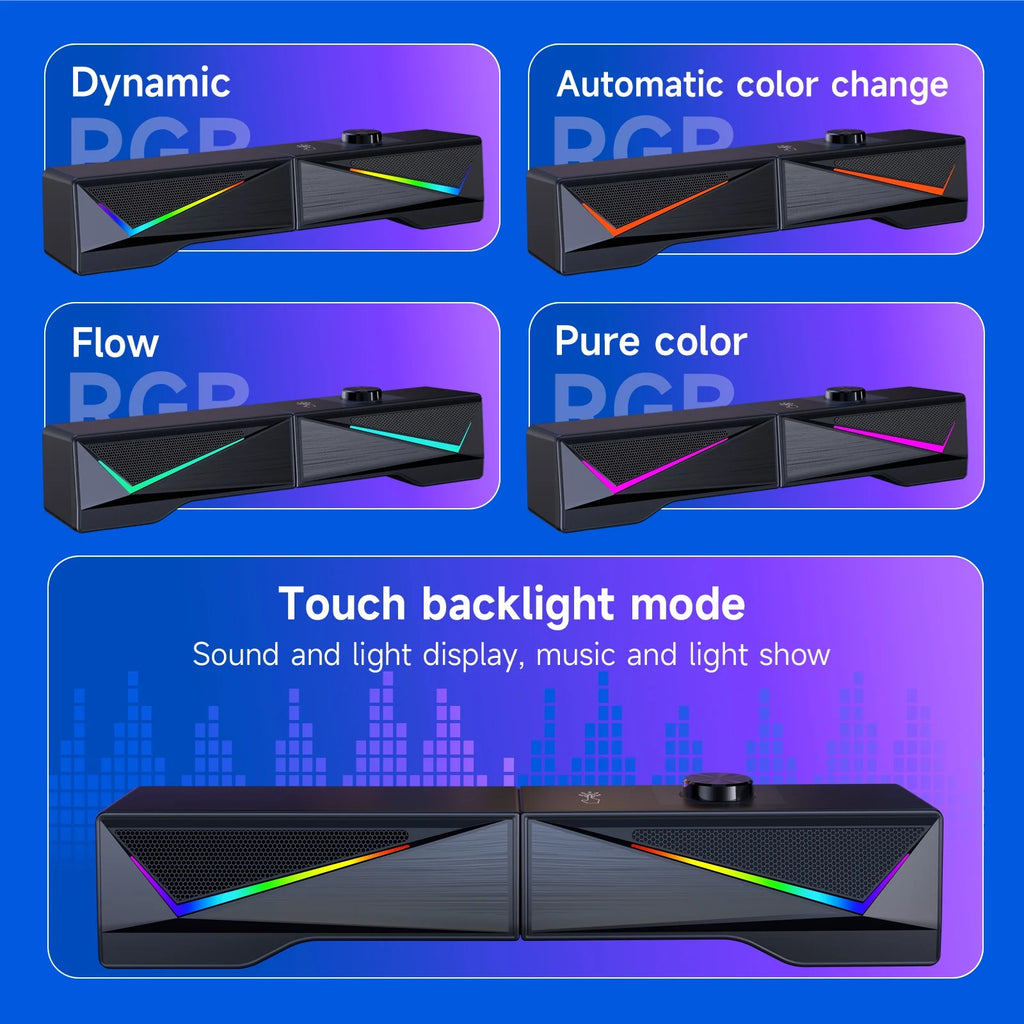Computer Speakers with 2.0 Channel Stereo, Gaming Speakers with 6 Colorful LED Modes, USB C/USB Speakers for PC, Desktop, Laptop, Cellphone, Monitor, Black, New