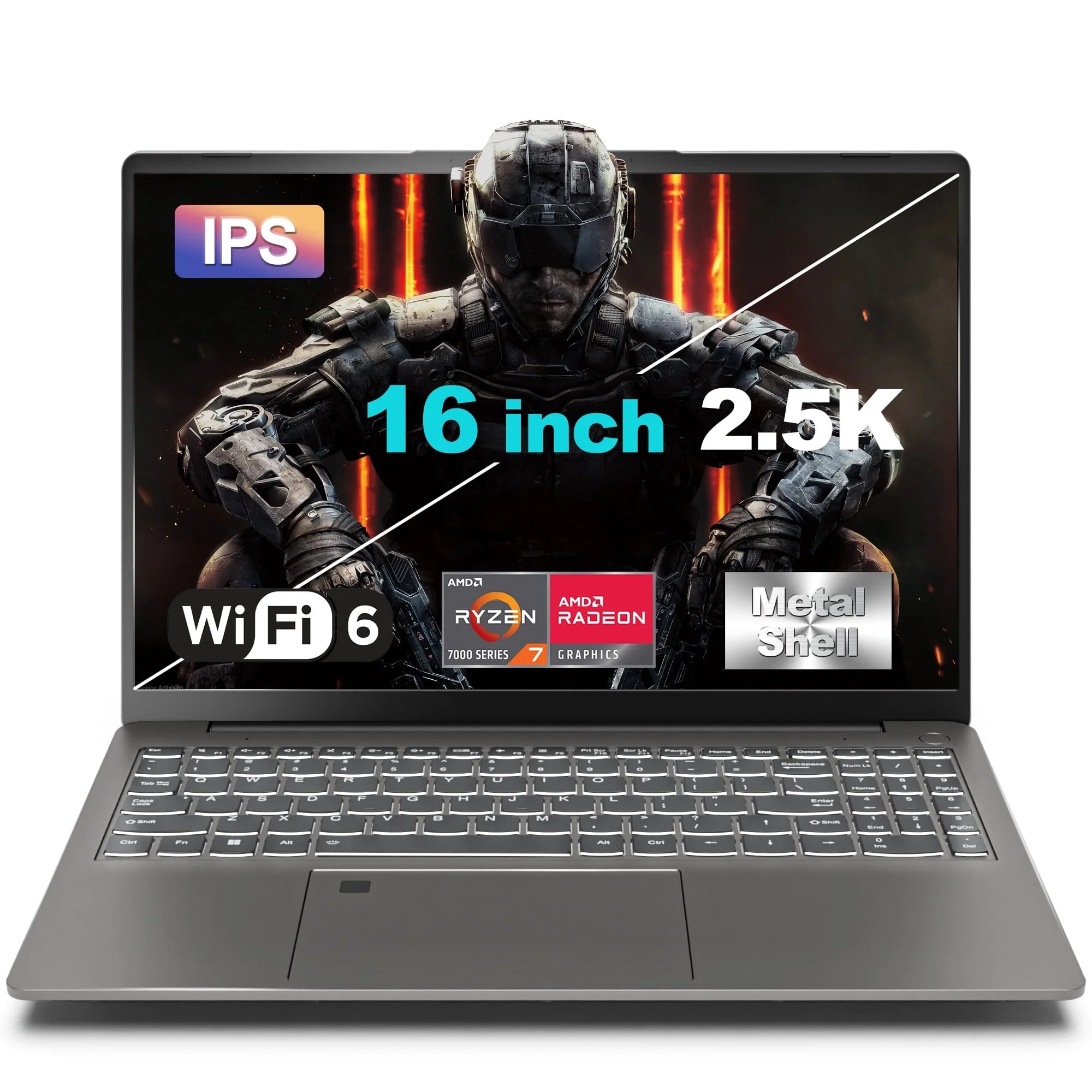 Gaming Laptop 16 Inch 2.5K, AMD Ryzen 7-6800H, 16GB DDR5 RAM, 512GB SSD, AMD Radeon Graphics, Wifi 6, Backlit KB, Fingerprint, Win 11 Pro with Microsoft Office