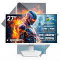 27” Gaming Monitor, UHD (3840X2160) Dual Mode (4K 160Hz or FHD 320Hz), 120% Srgb, Support Freesync, Built-In Speakers, RGB Lighting, HDMI & DP, Height Adjustable, Wall Mount Install-White